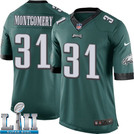 Youth Nike Philadelphia Eagles Super Bowl LII 31 Wilbert Montgomery Limited Midnight Green Team Color NFL Jersey