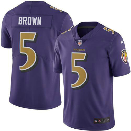 Youth Nike Ravens #5 Marquise Brown Purple Youth Stitched NFL Limited Rush Jersey