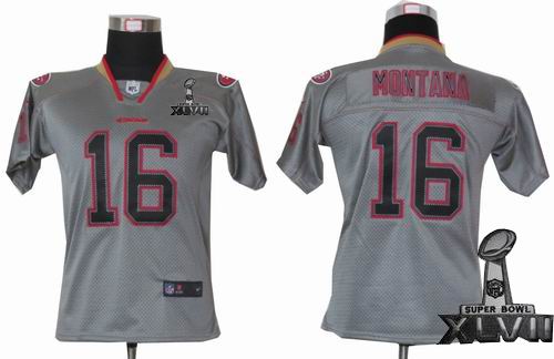 Youth Nike San Francisco 49ers #16 Joe Montana Lights Out grey elite 2013 Super Bowl XLVII Jersey