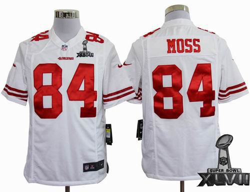 Youth Nike San Francisco 49ers 84# Randy Moss white game 2013  Super Bowl XLVII Jersey