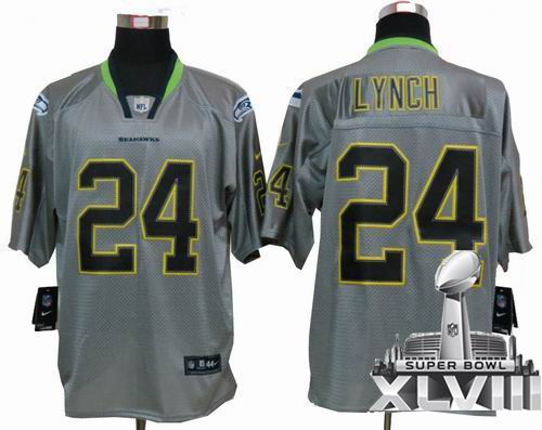 Youth Nike Seattle Seahawks 24# Marshawn Lynch  Lights Out grey elite 2014 Super bowl XLVIII(GYM) Jersey