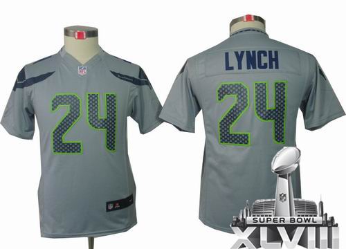 Youth Nike Seattle Seahawks 24# Marshawn Lynch grey limited 2014 Super bowl XLVIII(GYM) Jersey
