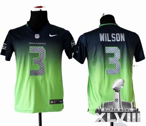 Youth Nike Seattle Seahawks 3# Russell Wilson Elite Drift II Fashion 2014 Super bowl XLVIII(GYM) Jersey