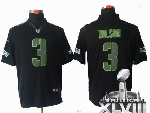 Youth Nike Seattle Seahawks 3# Russell Wilson black Impact Limited 2014 Super bowl XLVIII(GYM) Jersey