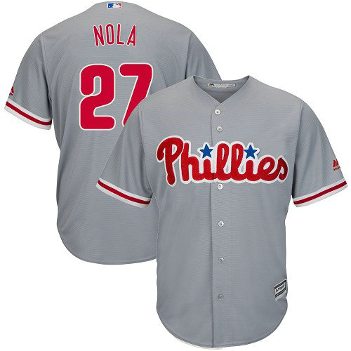 Youth Philadelphia Phillies 27 Aaron Nola Replica Grey Road Cool Base