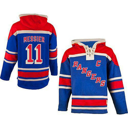 Youth Rangers #11 Mark Messier Blue Sawyer Hooded Sweatshirt Stitched NHL Jersey