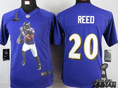 youth printed Nike Baltimore Ravens #20 Ed Reed Purple Portrait Fashion Game 2013 Super Bowl XLVII Jersey