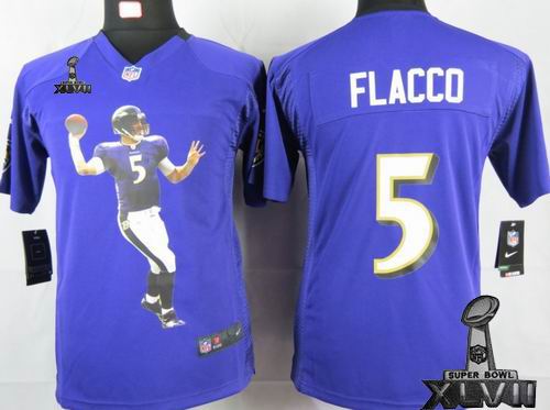 youth printed Nike Baltimore Ravens #5 Joe Flacco purple Portrait Fashion Game 2013 Super Bowl XLVII Jersey