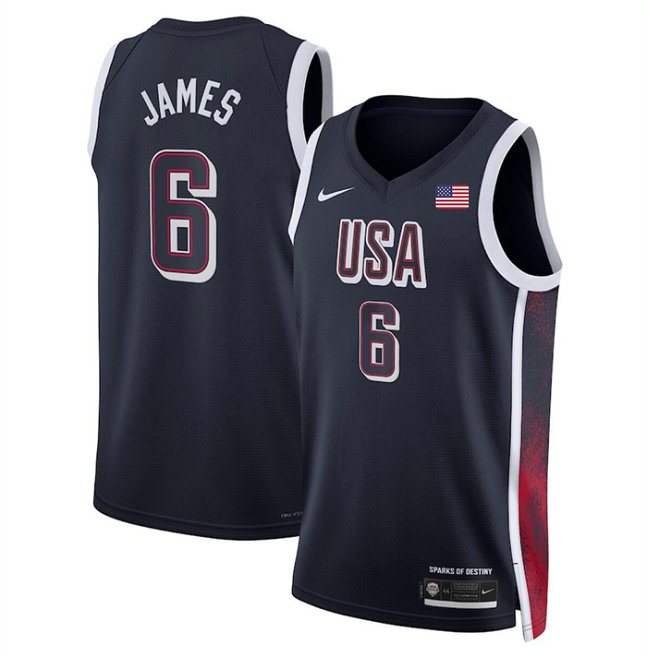 Men's USA Basketball 6 LeBron James Navy 2024 Swingman Stitched Jersey